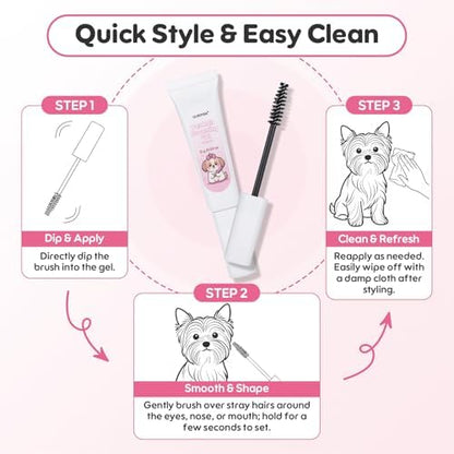 Dog Facial Hair Styling Gel – Gentle Grooming for Eyes & Nose Flyaways, No Alcohol Formula for Small Long-Haired Dogs & Cats, for Daily Use & Styling, 0.53 oz