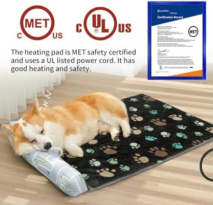 GOLOPET Cat Heating Pad 18x18 in with Smart Thermostat Switch and Power Line Protection Tube,Obtained MET and UL Dual Certification,Waterproof Pet Heating Pad for Cats, with Black Cloth Cover