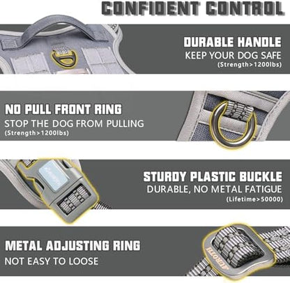 Auroth Tactical Dog Harness for Small Medium Dogs No Pull Adjustable Pet Harness Reflective K9 Working Training Easy Control Pet Vest Military Service Dog Harnesses Grey M