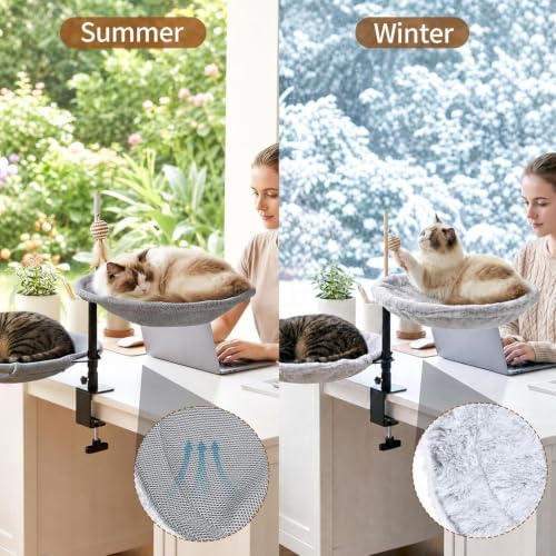 Cat Bed for Desk 2-Layer Cat Hammock 360° Rotating Perch Holds Up to 40 Lbs