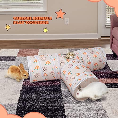 BWOGUE Bunny Tunnels & Tubes, 3-Way Collapsible Rabbit Hideout for Bunnies