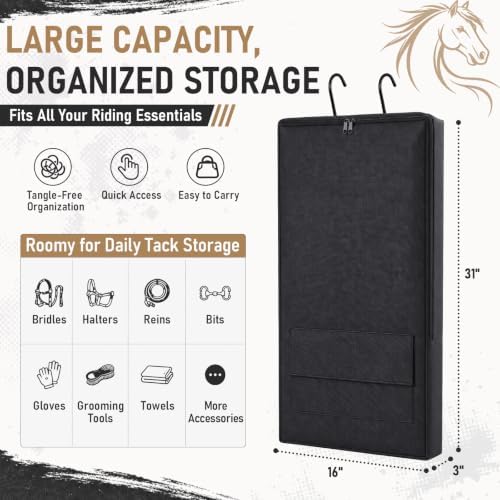 Horse Bridle Bag, 600D Oxford Waterproof Tack Organizer with 3prong Hook