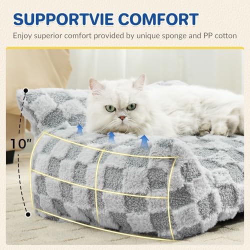 ABCPET Large Dog Bed Sofa, Fluffy Pet Bed for Medium and Large Dogs, Supportive Dog Couch Sofa for Dogs, Pet Sofas with Washable Cover & Non-Slip, 38 inch, Grey
