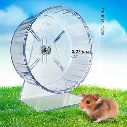 lazYYzal Silent Hamster Wheel, Super-Silent Hamster Exercise Wheels Accessories, Quiet Running Wheels, Adjustable Stand for Hamsters Mice Or Other Small Animals (Ф 6 inch,Transparent)