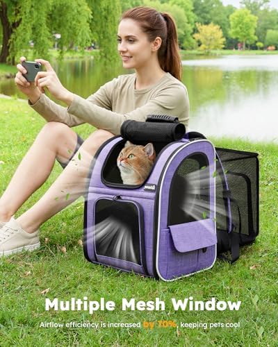 pecute Cat Backpack Expandable, Cat Carrier with Breathable Window