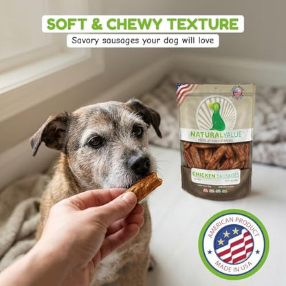 Loving Pets Natural Value Chicken Sausages - Soft Jerky Dog Treats for Large & Small Breeds - Healthy Gluten, Wheat, Soy & Grain Free Pet Treats for Dogs