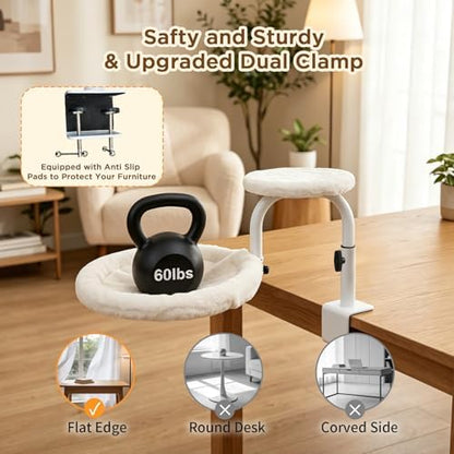 Cat Desk Bed, 360° Rotating & Adjustable Cat Bed for Desk, 60 lbs, White