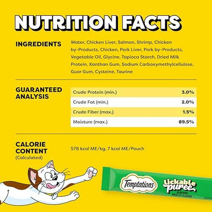 Temptations Creamy Puree Lickable Cat Treats, Seafood Medley, 4 Count, 11pk