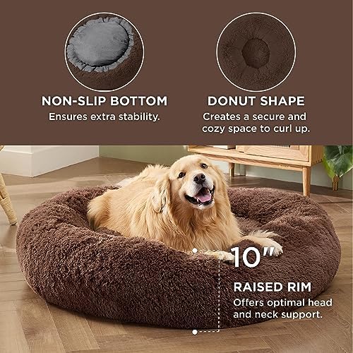 Bedsure Calming XL Dog Bed Donut Washable Extra Large Pet Bed,45ins Coffee