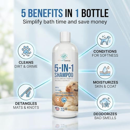 16 floz 5 in 1 Dog Shampoo for Itchy Skin - Sensitive Skin Dog Shampoo for Smelly Dogs - Dog Shampoos & Conditioners - Made in The USA