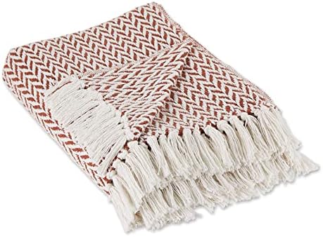 DII Modern Zig Zag Throw Blanket Woven Cotton, Hand-Knotted 2.5" Fringe, 50x60, Cinnamon