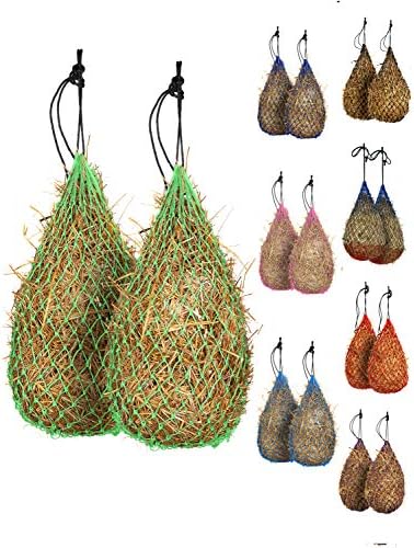Majestic Ally 2 pcs Slow Feed 42” Hay Net for Horses, Strong Small 2x2” Holes, Nylon Rope Hanging, Adjustable Travel Feeder for Trailer and Stall, Simulates Grazing, Reduce Waste