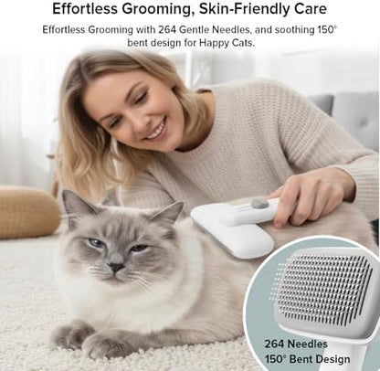 Cat Brush for Shedding, Industry-First Adjustable Cat Brushes for Indoor Cats, Self-Cleaning Slicker brush, 264 Skin-Friendly Needles for Long or Short Haired Dogs, Perfect for Deshedding & Massaging