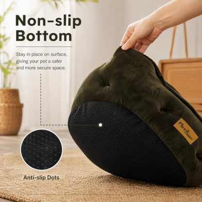 Olive Green Cat Bed for Indoor Cats, Removable Cushion Bed