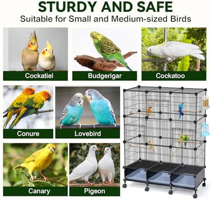 VISCOO Encrypted Metal Bird Cage (46" x 36" x 12") for Parrot Parakeets