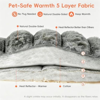 Cat Bed Mat for Indoor Cats, Self Warming Plush Cat Bed, 23.6"x15.7" Grey