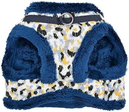 Puppia Huxley Vest Dog Harness Step-in Warm Winter Leopard Pattern for Small and Medium Dog, Blue, Large