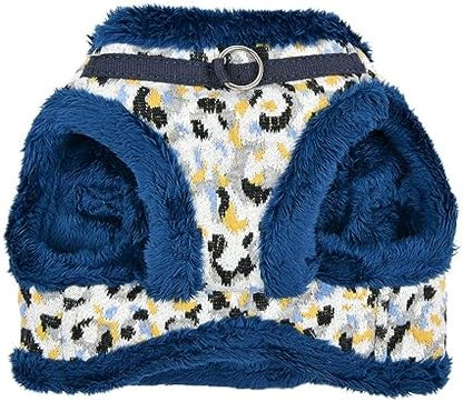 Puppia Huxley Vest Dog Harness Step-in Warm Winter Leopard Pattern for Small and Medium Dog, Blue, Large