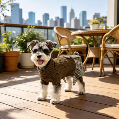 YUDODO Small Dog Sweater Dress with Bowtie Turtleneck - Knitted Pet Clothes