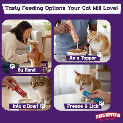 Beefeaters wet cat treats lickable 72 Count Puree Variety Pack - Salmon Tuna Chicken for Hydration & Training, Grain Free Taurine Enriched High Moisture, lickable cat treats squeeze up for Picky Eater
