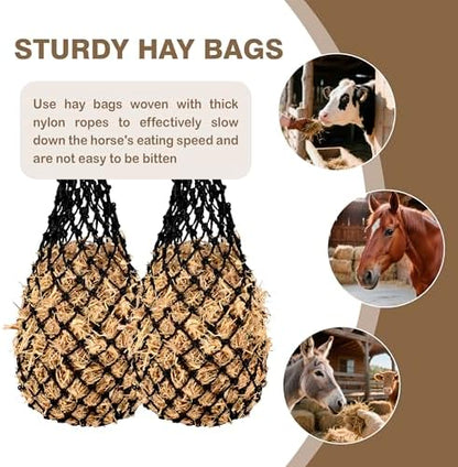2PCS Slow Feeder Hay Nets Feed Bag for Horses, Extra Thick 40" Slow Feed Hay Net with 2" Holes Hanging Bags for Goat and Livestock Supplies (Black