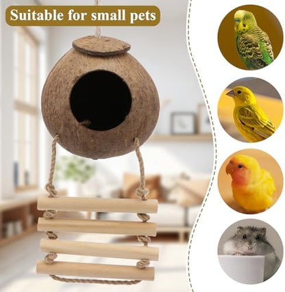 Hypeety Pet Bird Breeding Nest Natural Coconut Bird Hideout Hut for Cage