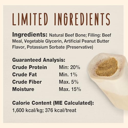Cadet Stuffed Shin Bones for Dogs, Peanut Butter Flavor, Large, 5-6"