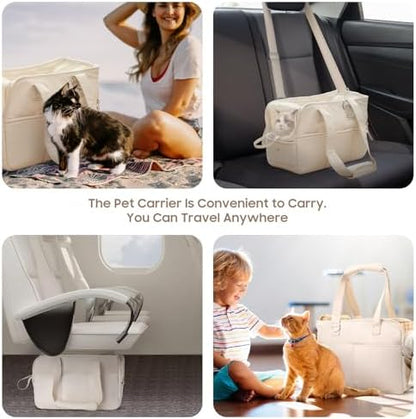 JourCraf Dog Purse Carrier for Small Dogs & Puppies Up 10 Lbs, Soft Cotton Tote Pet Shoulder Bag with Pockets, Foldable & Washable Breathable Puppy Carrier for Yorkie, Chihuahua & Cats - Beige