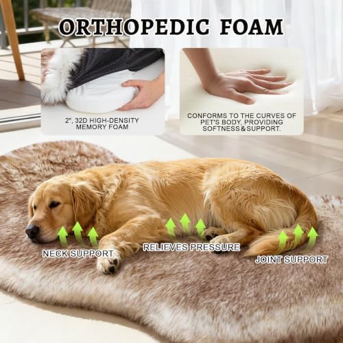 Dog Bed Rug Medium Size, Faux Fur Orthopedic Thick Foam 40"x24"x3"