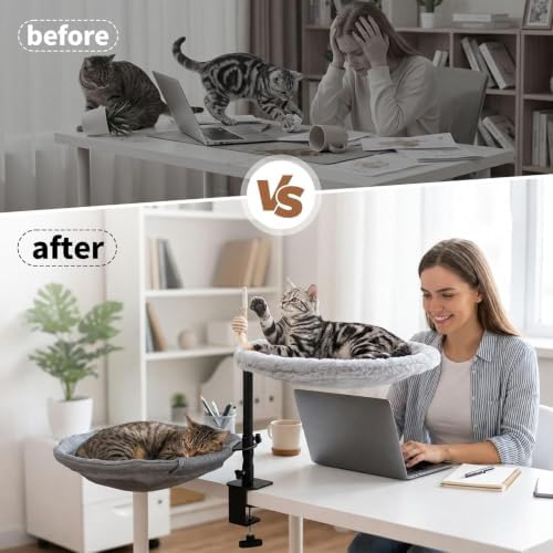 Cat Bed for Desk 2-Layer Cat Hammock 360° Rotating Perch Holds Up to 40 Lbs
