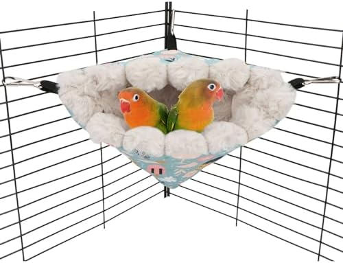 Wontee Bird Nest House Winter Warm Hanging Hammock Bird Bed Snuggle Hut for Parakeets Budgies Caique Conures Cockatiels (Medium, Blue)