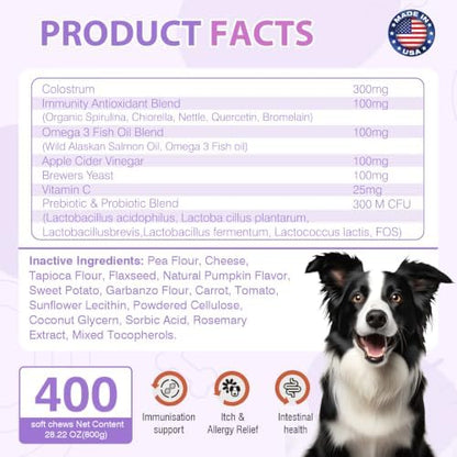 Dog Allergy Chews, Itchy Skin & Hot Spot Relief with Probiotics,Pumpkin Flavor