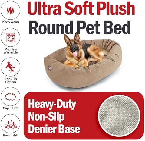 Majestic Pet 52 Inch Suede Calming Dog Bed Washable – Cozy Soft Round Dog Bed w/Spine Support for Dogs to Rest Head - Fluffy Donut Dog Bed 52x35x11 (Inch) - Round Pet Bed X- Large – Stone (2025)
