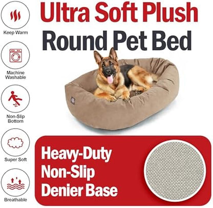 Majestic Pet 52 Inch Suede Calming Dog Bed Washable – Cozy Soft Round Dog Bed w/Spine Support for Dogs to Rest Head - Fluffy Donut Dog Bed 52x35x11 (Inch) - Round Pet Bed X- Large – Stone (2025)