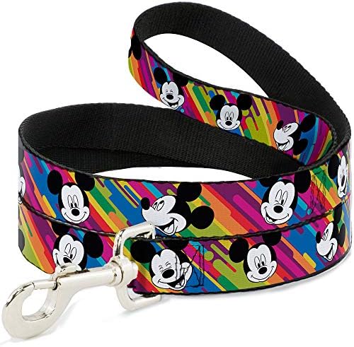 Buckle-Down Pet Leash - Mickey Mouse Expressions Multi Color White/Black - 6 Feet Long - 1/2" Wide