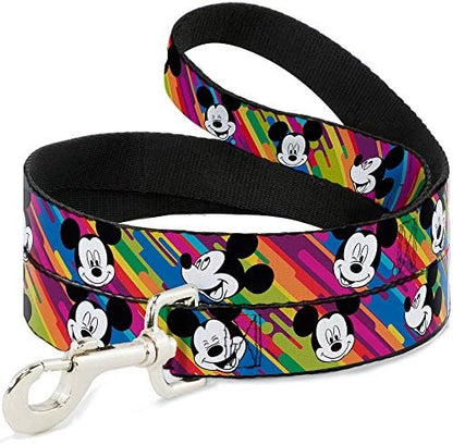 Buckle-Down Pet Leash - Mickey Mouse Expressions Multi Color White/Black - 6 Feet Long - 1/2" Wide