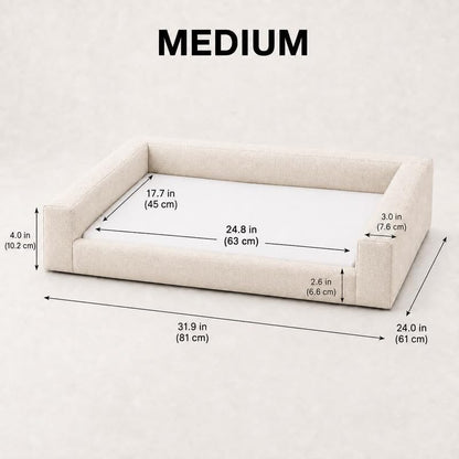 Mini Cloud Bed - Removable and Washable Covers - Upholstered Minimalist Modern Luxury - Toddler Baby Pet Dog Cat Nursery (Waterproof Brown Linen, Medium)