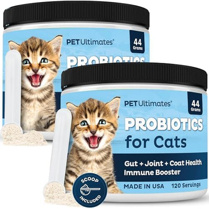 Pet Ultimates Probiotics for Cats – 2 Pack of 20-Species Cat Probiotic Powder to Treat Diarrhea, Vomiting, Digestive Support & Antibiotics Recovery – Cat's Health Supplies (44 gr)