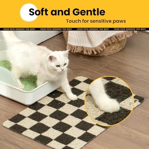 Conlun Cat Litter Mat Litter Trapping Mat, Premium Durable PVC Cute Cat Litter Box Mat, Non-Slip, Less Waste Kitty Litter Mat, Soft on Kitty’s Paws, 24”x 17” cat matts for litter, Chessboard