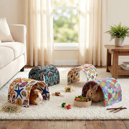 BreezeHug 4 Pcs Guinea Pig Tunnel Foldable Rabbit Hideout Washable and Soft Bunny Hide House Ferret Tunnel Toys Cage Accessories for Small Animal Hamster Hedgehogs Chinchilla(Cheer Mix)