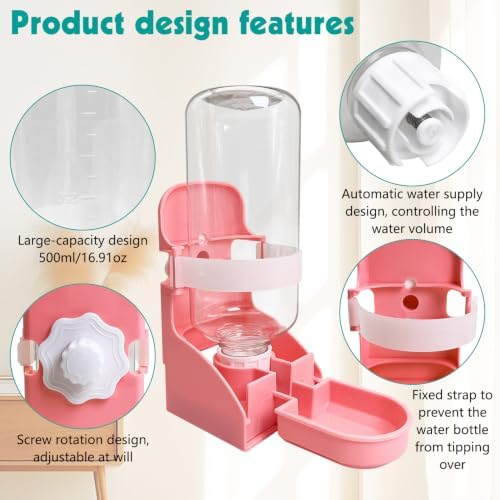 kathson Rabbit Water Bottle, 17oz Hanging Water Fountain Automatic Dispenser No Leak WaterFeeder for Bunny Chinchilla Guinea Pig Hedgehog Ferret