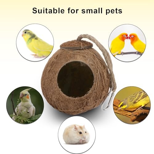 Hypeety Pet Bird Breeding Nest Natural Coconut Bird Hideout Hut for Cage