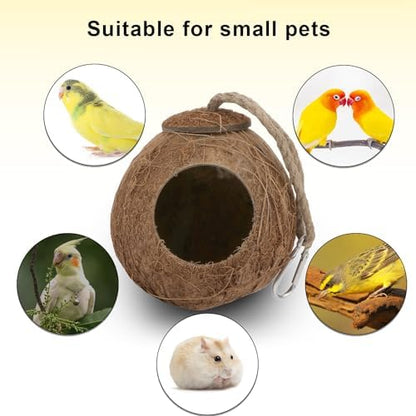 Hypeety Pet Bird Breeding Nest Natural Coconut Bird Hideout Hut for Cage