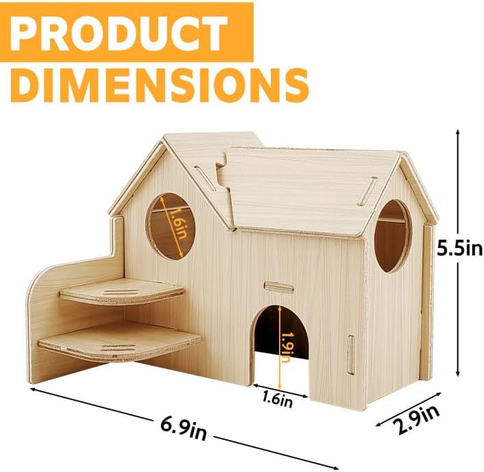 Hamster House,Tiny House with Slide House, Double-Decker Hut,Hamster Cage Accessories,Small Animal Habitat Decor for Hamster