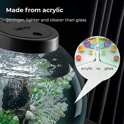 biOrb Classic 15 Acrylic 4-Gallon Aquarium with White LED Lights Modern Compact Tank for Tabletop or Desktop Display, Black-Trimmed Tank