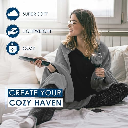 Twin Size Fleece Bed Blanket | Comfy Supersoft Fleece Blanket – All-Season Light Weight Throw Blanket | Luxuriously Soft | Throw Blanket for Couch and Sofa | Machine Wash | Gray | (Pack of 2)