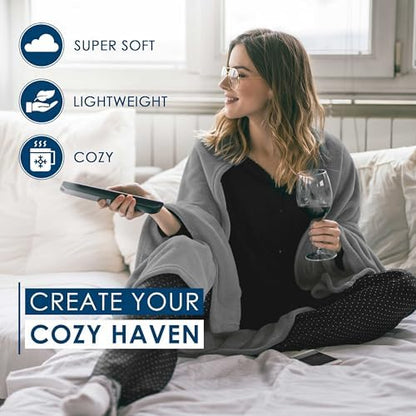 Twin Size Fleece Bed Blanket | Comfy Supersoft Fleece Blanket – All-Season Light Weight Throw Blanket | Luxuriously Soft | Throw Blanket for Couch and Sofa | Machine Wash | Gray | (Pack of 2)