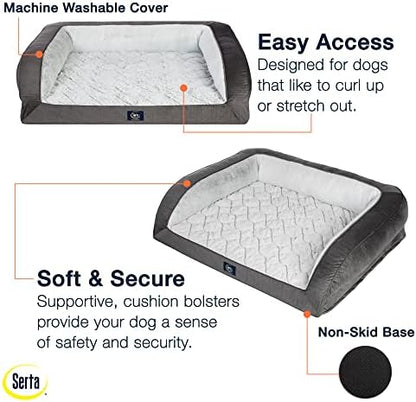 Serta Orthopedic Supportive Foam Quilted Couch Dog Bed with Soft Bolsters (Slate Gray) X-Large