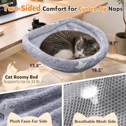 Cat Desk Bed Clamp Mount: Foldable Rotating Hammock Bed for Cats 33lbs