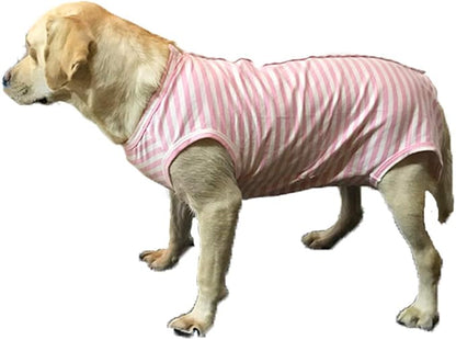 Dog’s Recovery Suit Post Surgery Shirt for Female Male Dog, E-Collar Alternative Wound Protective Clothes (Pink White stripe-5xl)